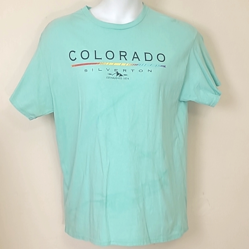 T-shirt Silverton Colorado Mint green short sleeve 100% cotton EUC